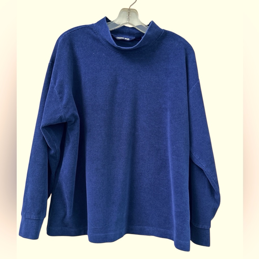Land’s End Navy Blue Corduroy Mock Turtleneck